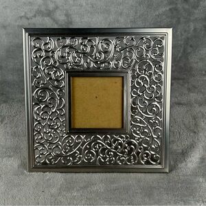 Square Metal Picture Frame Silver Tone Open Scroll Work Design ~2.5x2.5” Opening